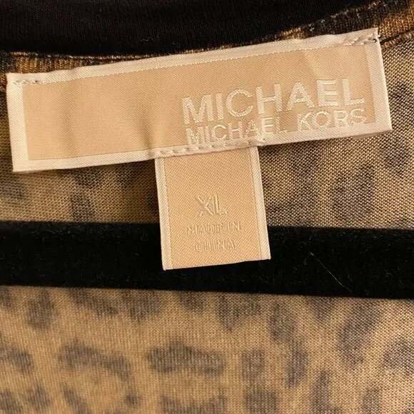 MICHAEL Michael Kors Leopard Black Colorblock Long Sleeve Blouse size XL - Picture 7 of 11